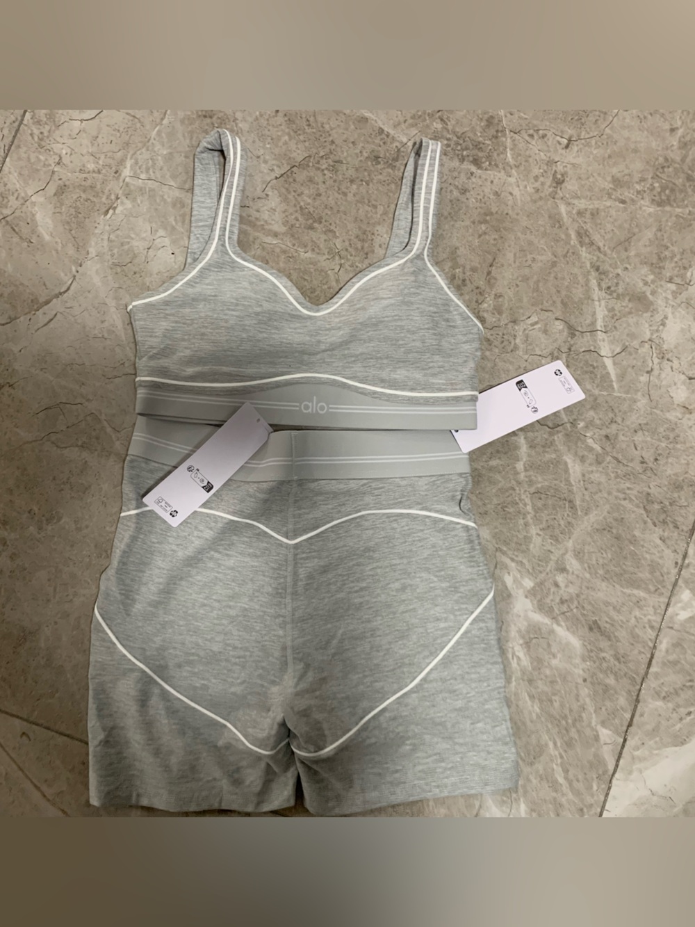 ALO Yoga Light Gray Seamless Bralette & Shorts Set